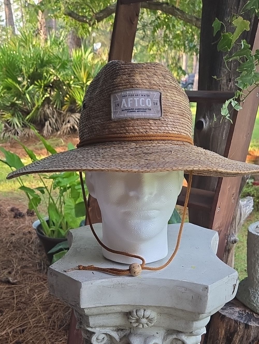 Aftco Palm Leaf Straw Wide Brim Fishing Hat With Chin Strap